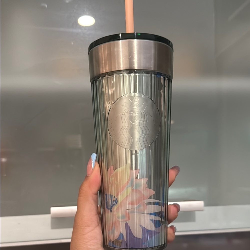 Starbucks Metallic Floral Tumbler with Straw